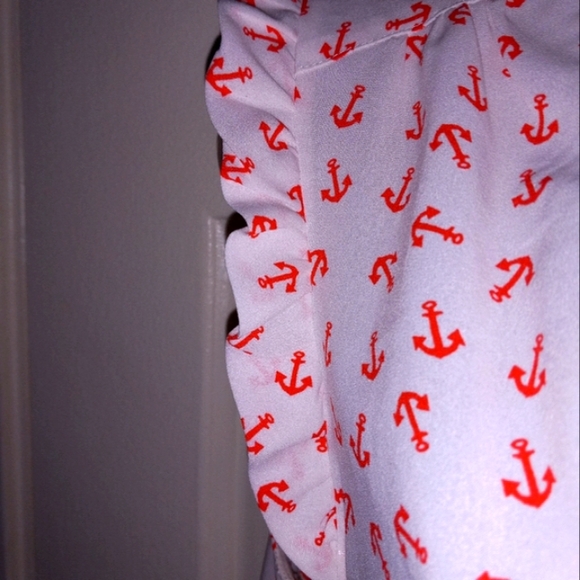 Eyeshadow Women's Sz Small Anchors White Red Ruffles Sleeveless Nautical Boating - Picture 6 of 16